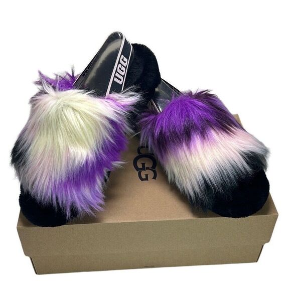 UGG - Women’s "Fluff Yeah" Shearling Slipper Magnolia Tie Dye- Size US 9 Purple - Picture 4 of 14